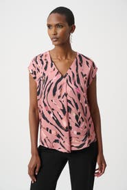 Joseph Ribkoff Textured Satin Animal Print Boxy Top