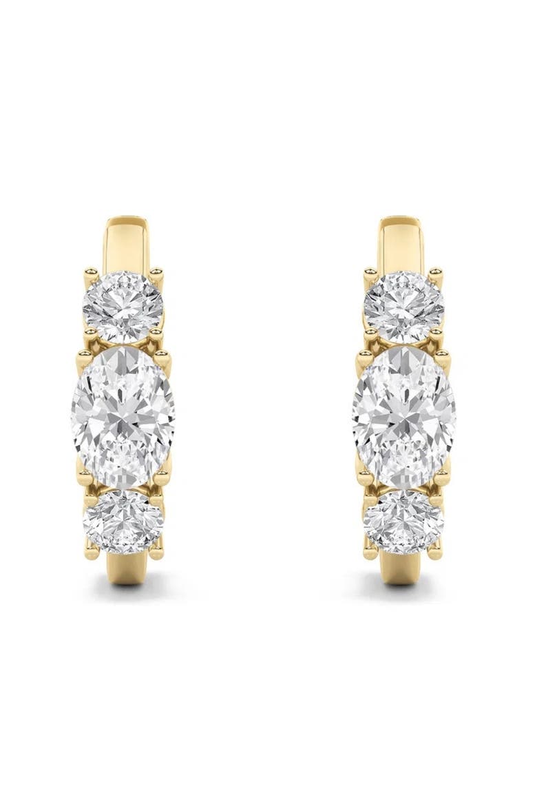 2 1/2Ct Diamond 3-Stone Hoops 14k or Gold Lab Grown 5/8" Tall, Alternate, color, 14k Yellow Gold