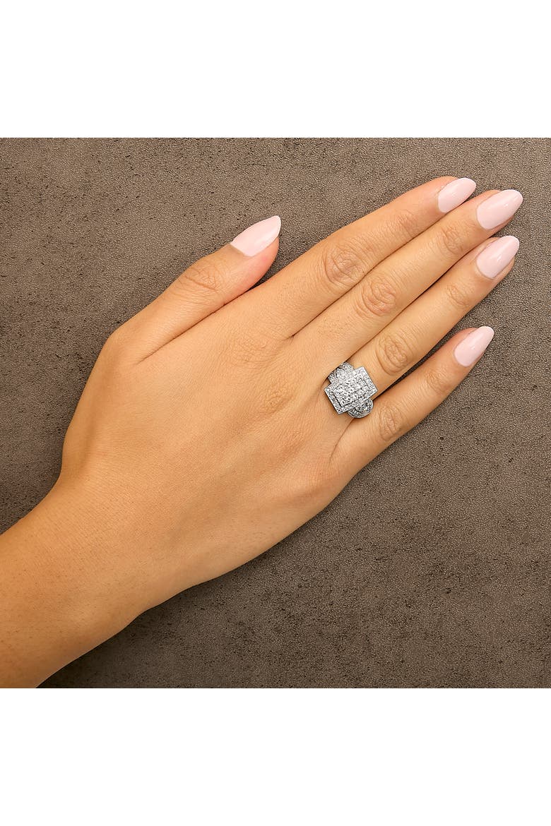 10K Gold 1.0 Ctw Diamond Cluster Halo Flared Band Cocktail Ring, Alternate, color, White Gold