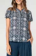 Liverpool Flutter Sleeve Mix Print Button-Up Top