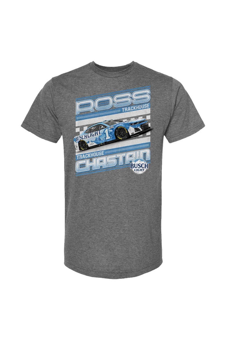 Men's Trackhouse Racing Team Collection Heather Charcoal Ross Chastain Busch Light Car T-Shirt, Alternate, color, Heather Charcoal