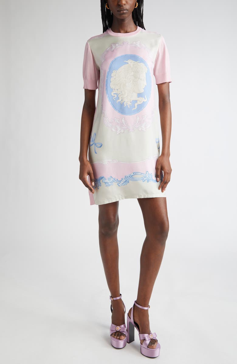 Versace Virgin Wool & Silk T-Shirt Dress, Main, color, 