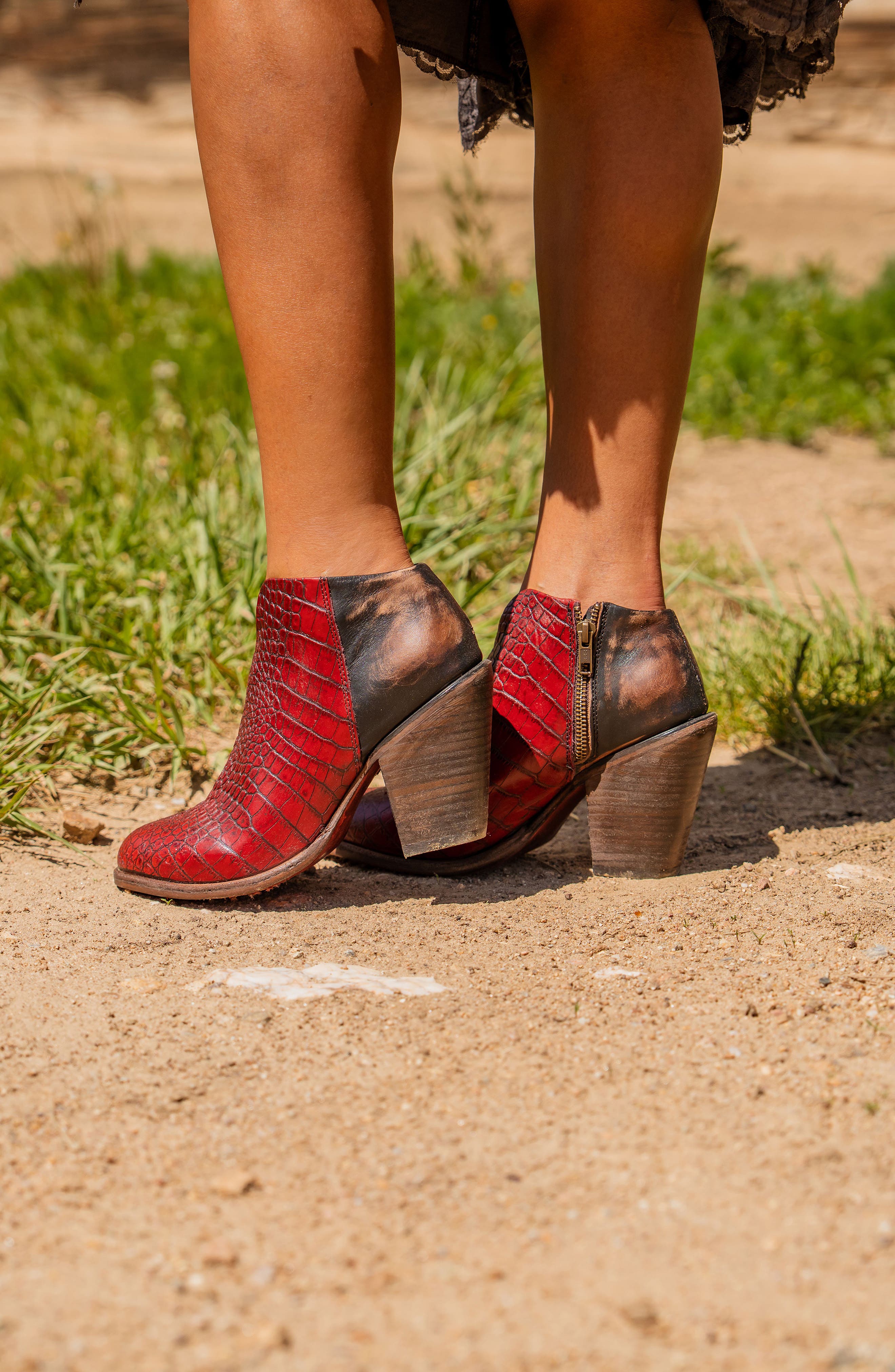 Detroit Croc Embossed Leather Bootie, Alternate, color, RED CROCO