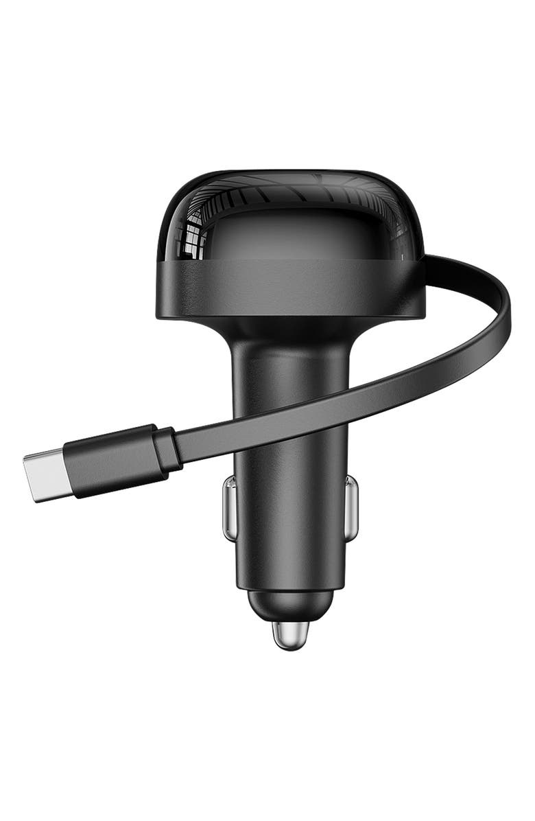 BROOKSTONE 3-Port Retractable Car Charger, Alternate, color, Black