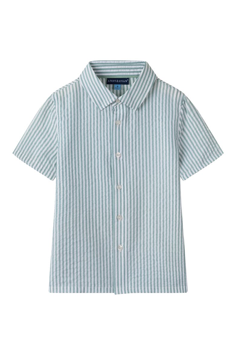 Kids' Stripe Seersucker Button-Up Shirt & Shorts Set, Alternate, color, TEAL STRIPE