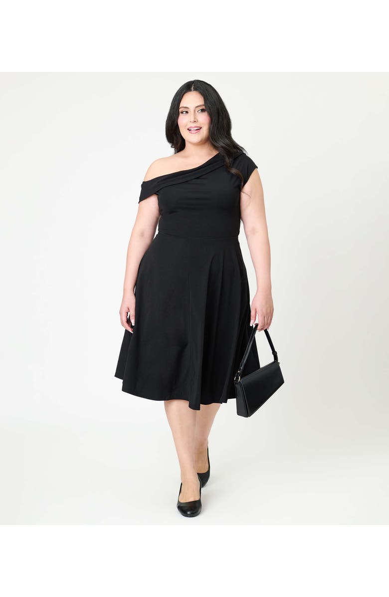 Unique Vintage Plus Size Asymmetrical Neck Swing Dress, Alternate, color, 