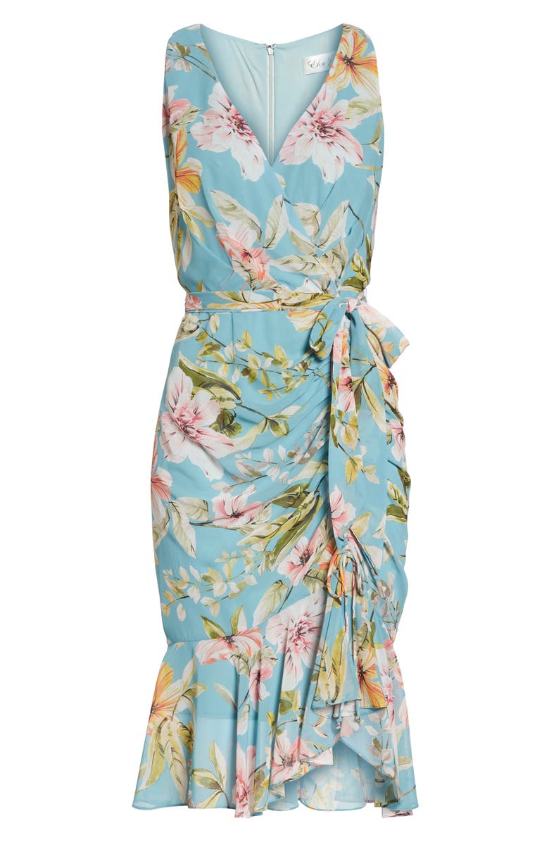 Eliza J Floral Print Faux Wrap Midi Dress, Alternate, color,