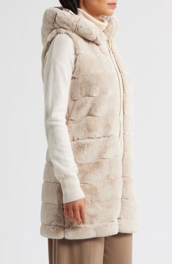 Hooded Quilted Faux Fur Vest