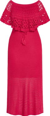 City Chic Callie Open Stitch Tie Waist Off the Shoulder Maxi Dress