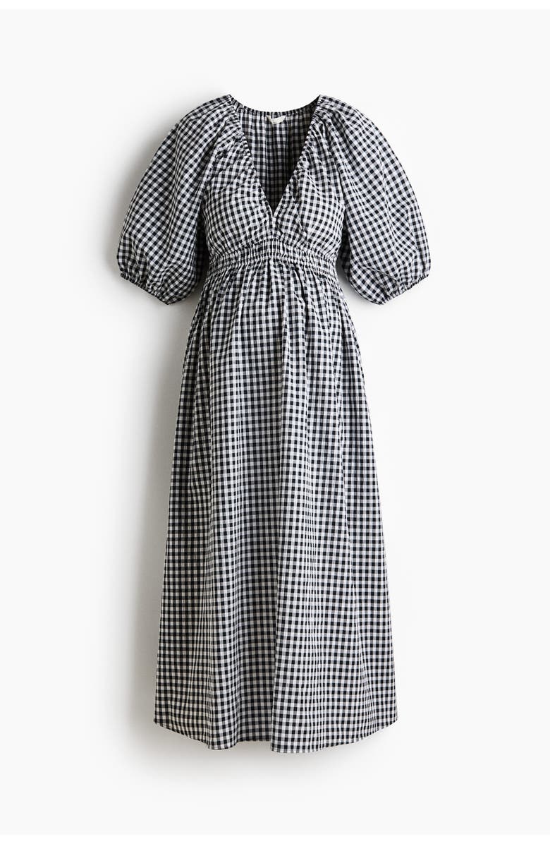 H&M Mama balloon-sleeved midi dress, Main, color, Black/Gingham