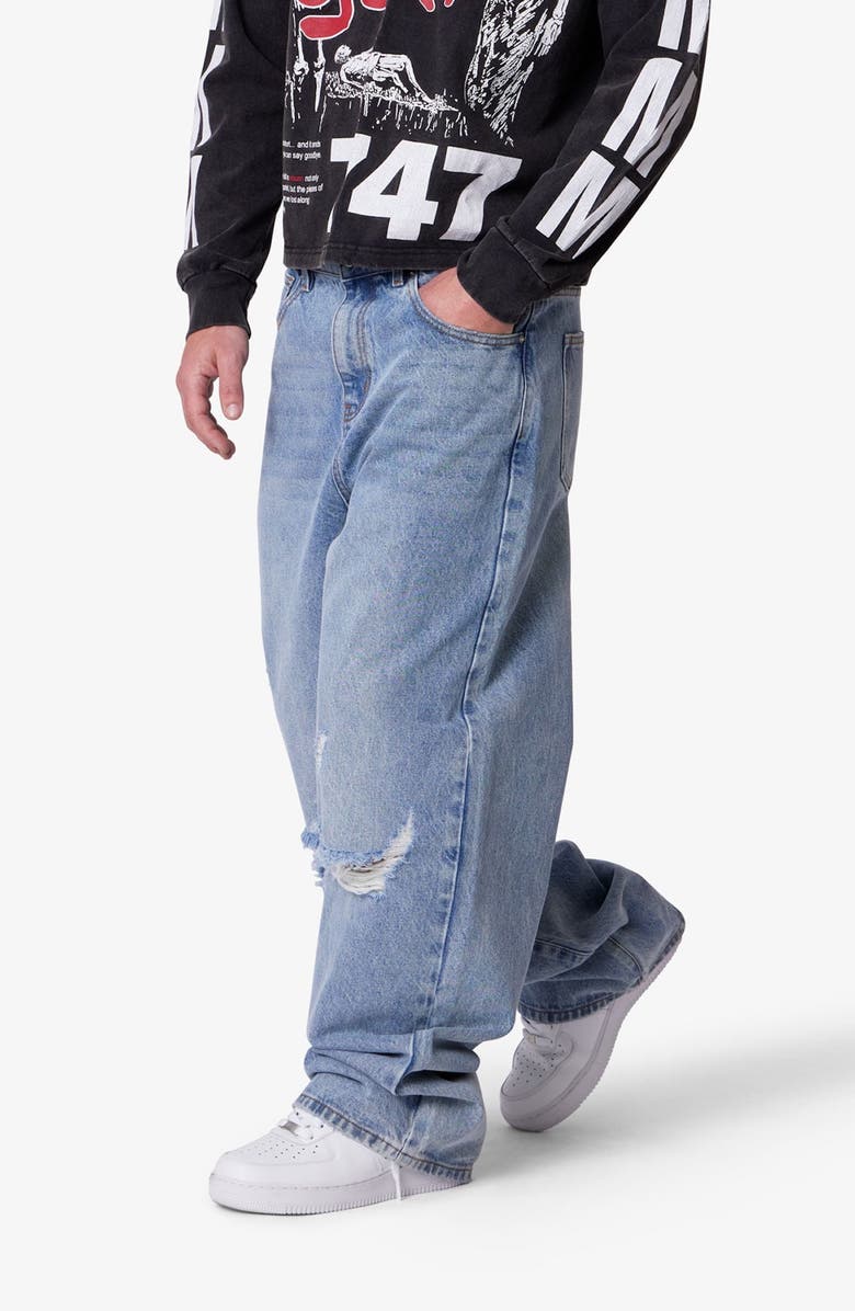 mnml Blowout Baggy Ripped Wide Leg Jeans, Alternate, color, 