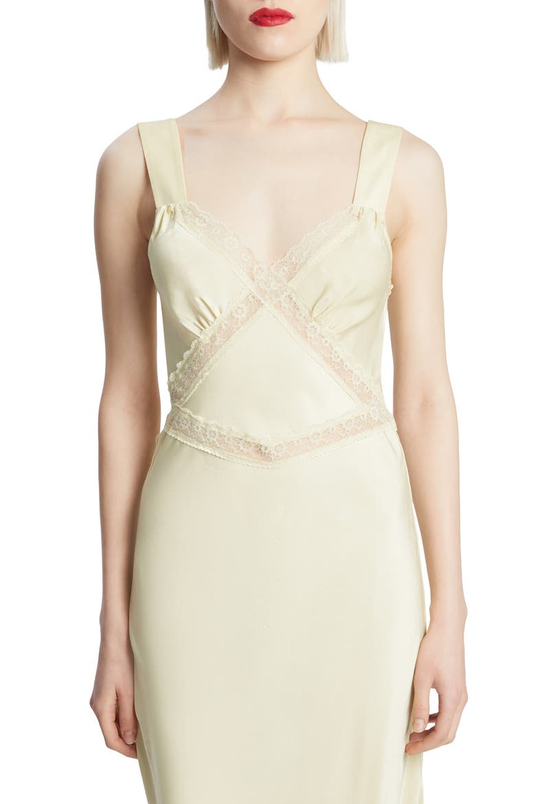 Emory Lace Trim Cutout Satin Midi Slipdress, Alternate, color, CANARY YELLOW