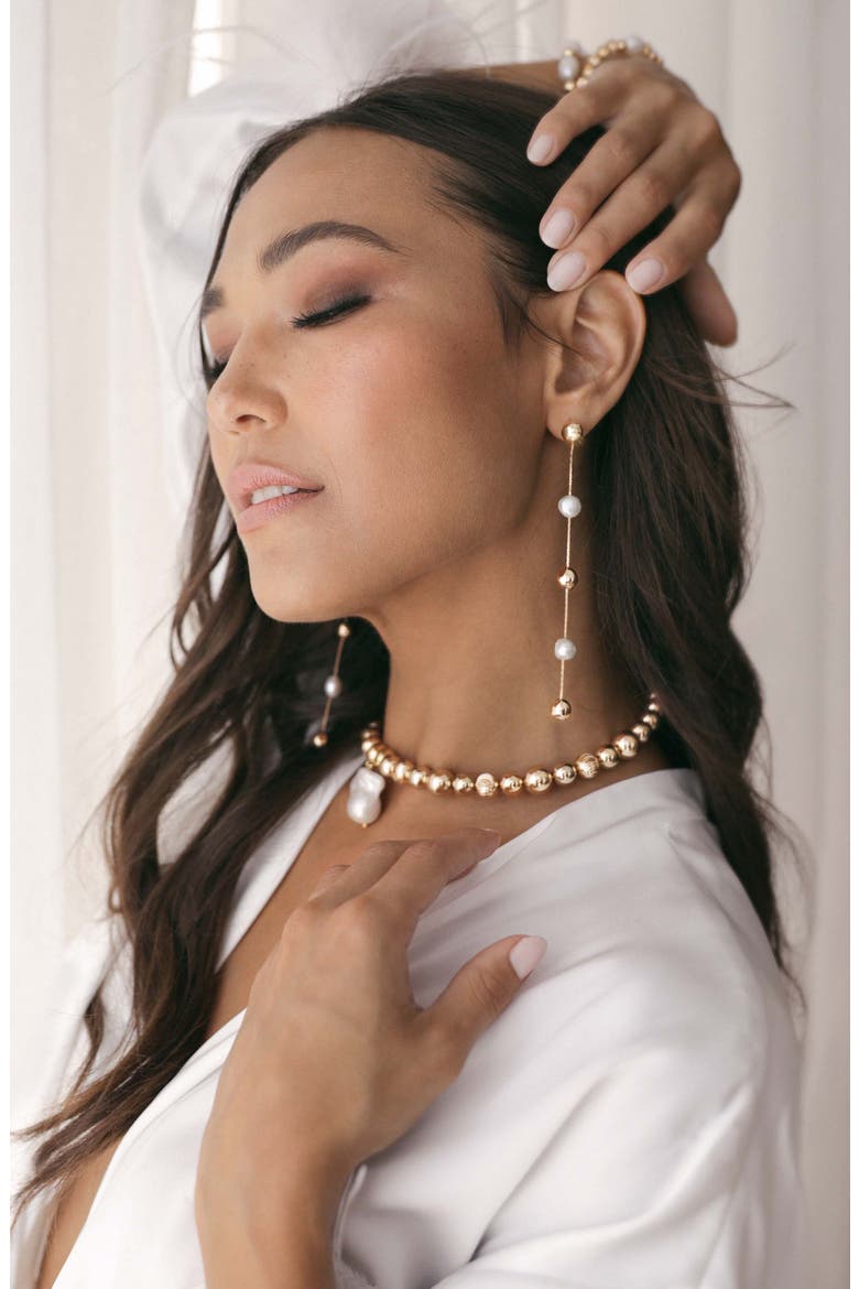 Cultured Freshwater Pearl Linear Drop Earrings, Alternate, color, GOLD
