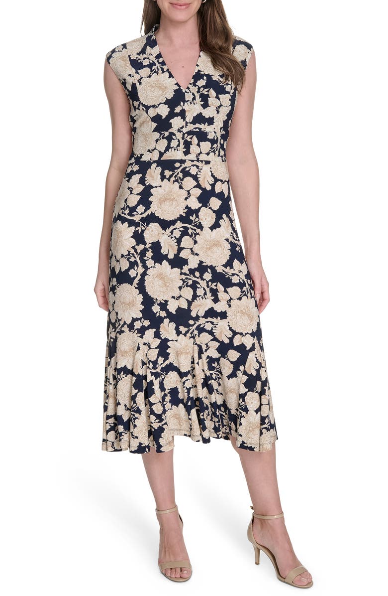 Tommy Hilfiger Cap Sleeve Stretch Jersey Midi Dress, Main, color, Sky Captain.sand