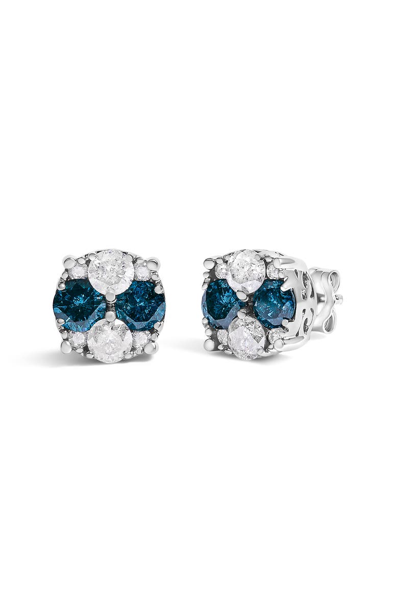 Haus of Brilliance Silver 2.0 Cttw Blue Diamond Composite Cluster Stud Earring, Alternate, color, Silver
