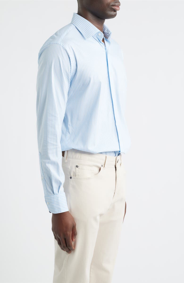 Peter Millar Langley Stripe Crown Lite Performance Twill Button-Up Shirt, Alternate, color, Cottage Blue