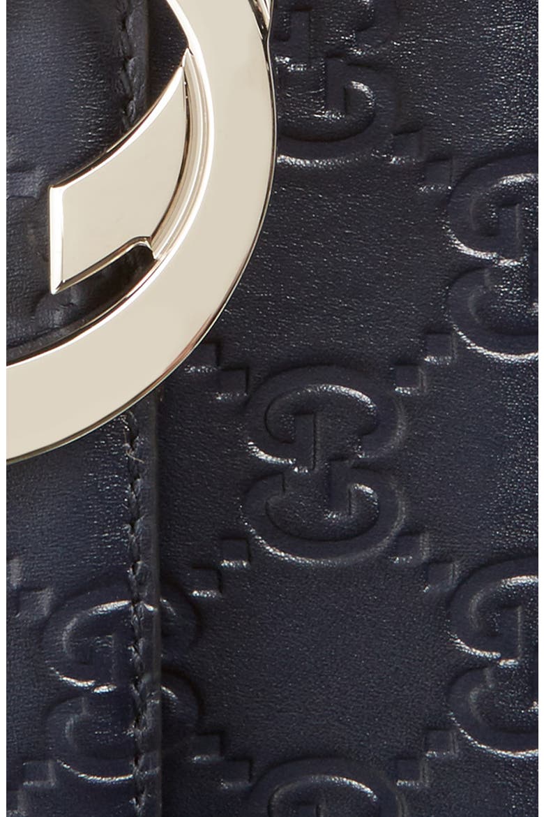 Interlocking G Buckle Logo Embossed Leather Belt, Alternate, color, BLUE
