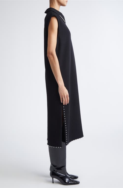 Jil Sander Bead Embellished Sleeveless Stretch Virgin Wool Blend Midi Dress In Black