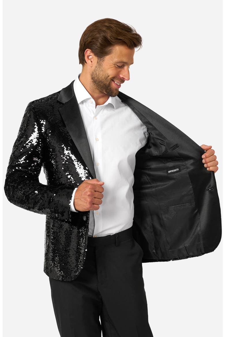 Brilliant Black Sequin Embellished Dinner Jacket, Alternate, color, BLACK