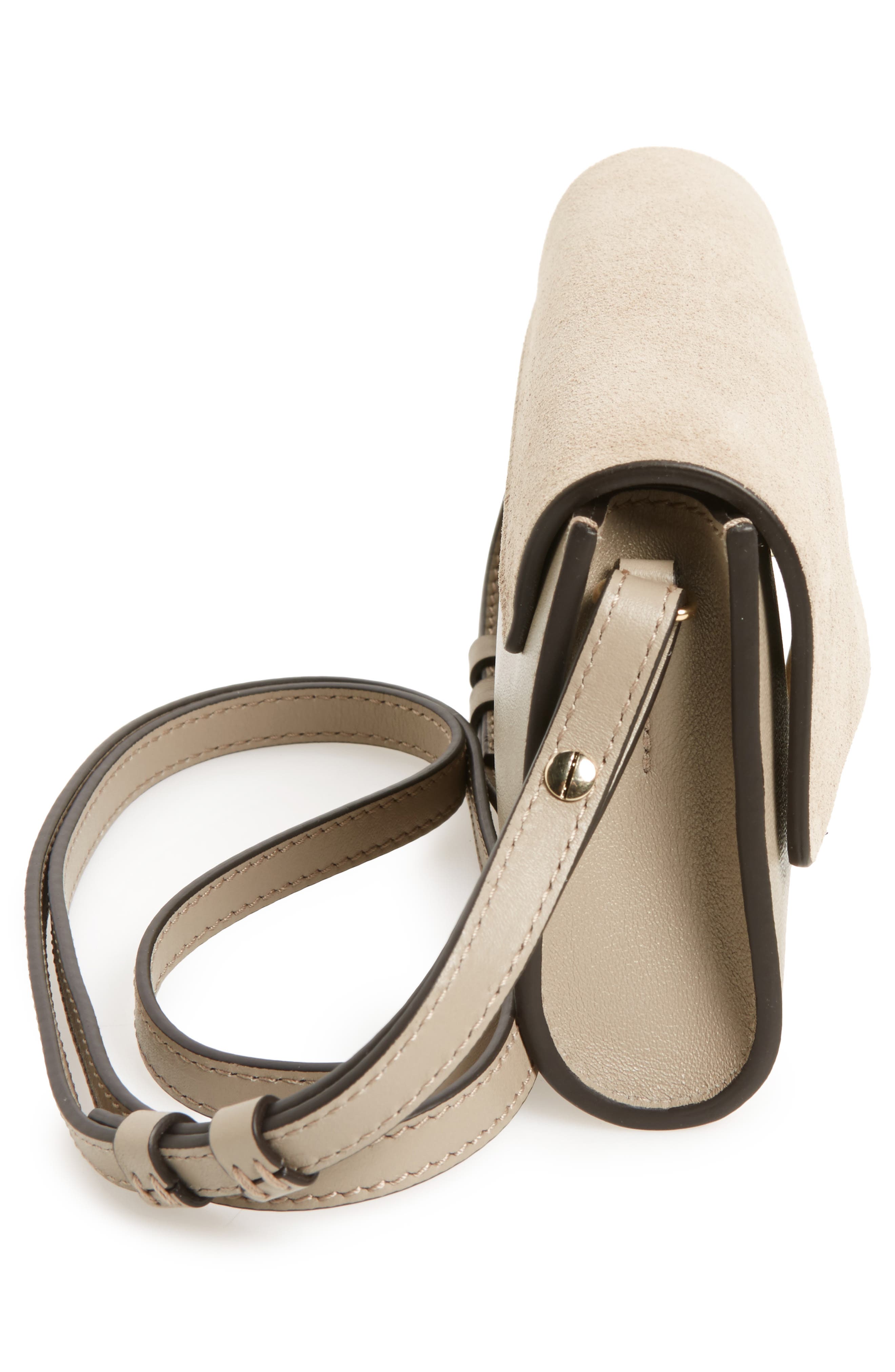 Mini Faye Suede & Leather Wallet on a Chain, Alternate, color, MOTTY GREY