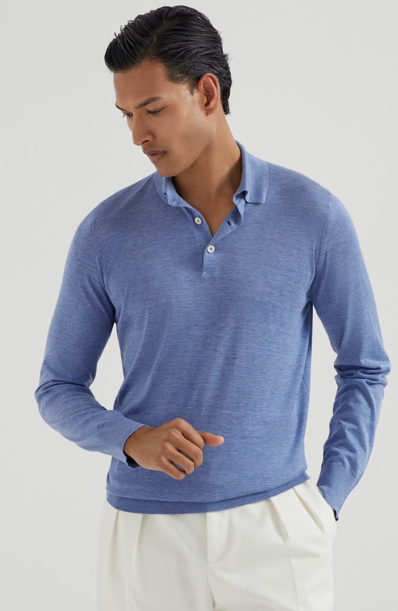 Brunello Cucinelli Lightweight knit Polo, Alternate, color, Denim
