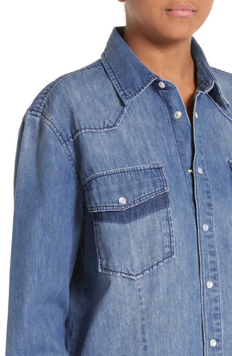 FRAME Frayed Denim Shirt, Alternate, color, 