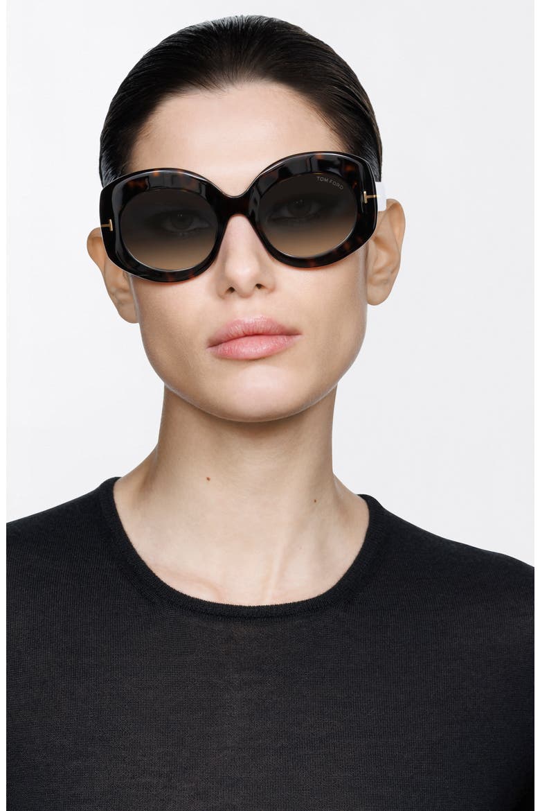 Claudette 51mm Round Sunglasses, Alternate, color, SHINY CLASSIC DARK HAVANA /T/ LOGO / GRADIENT SMOKE LENS