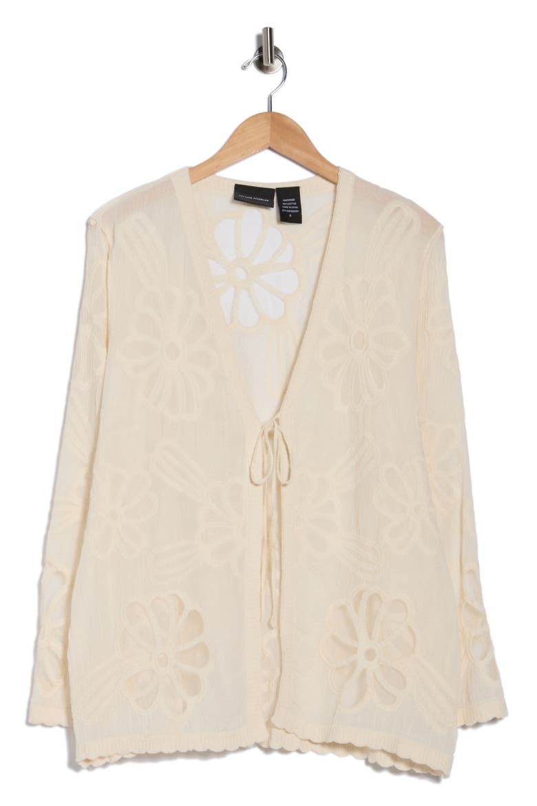 Floral Embroidered Tie Front Cardigan, Alternate, color, NATURAL