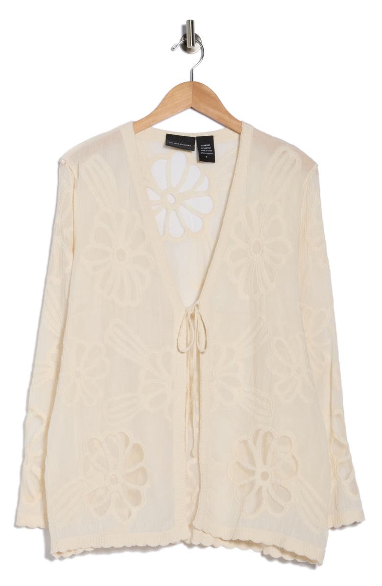 Forgotten Grace Floral Embroidered Tie Front Cardigan, Alternate, color, Natural