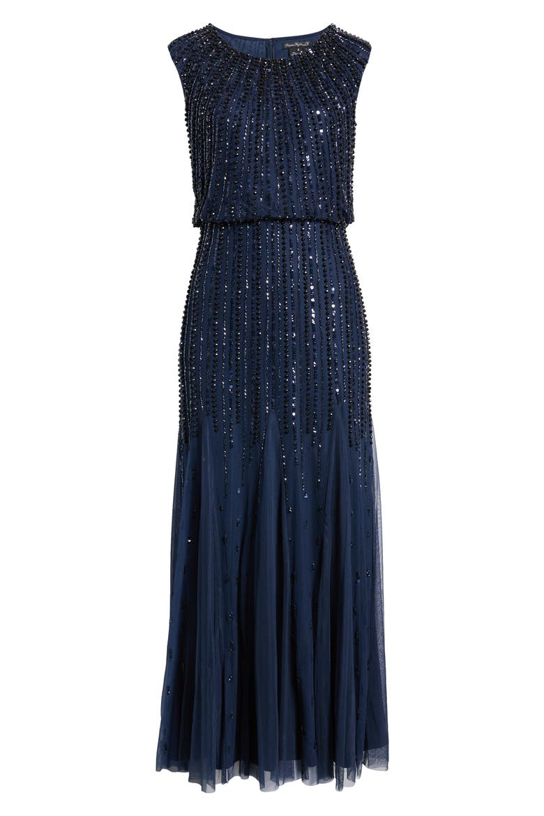 Beaded Blouson Gown, Alternate, color, SLATE 421