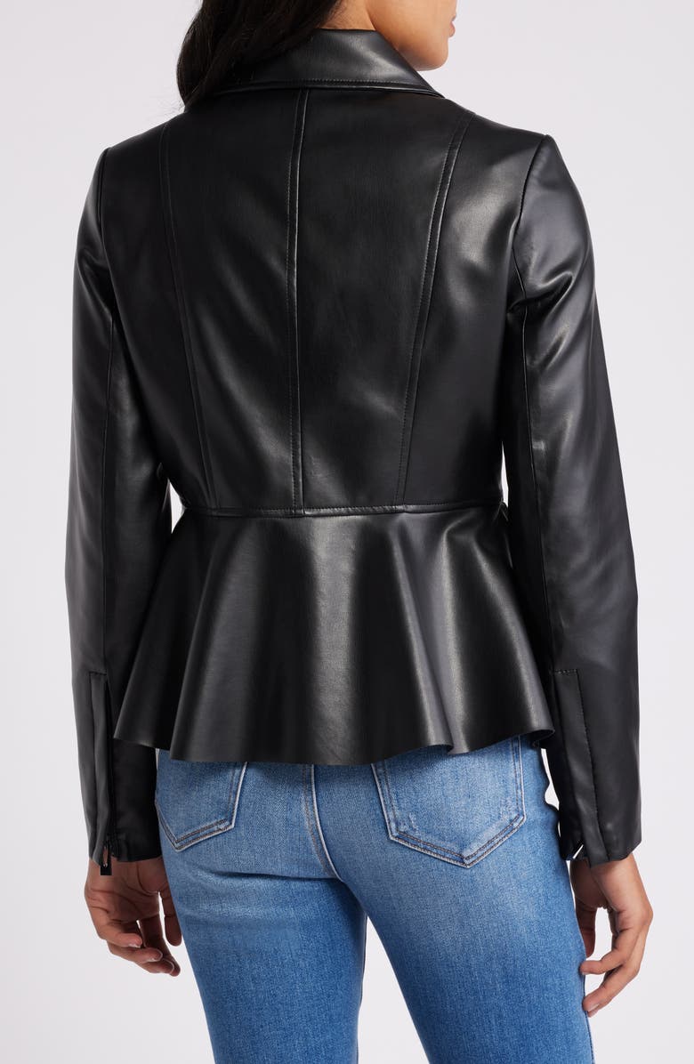 Via Spiga Peplum Faux Leather Moto Jacket, Alternate, color, Black