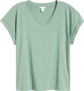 Caslon® Roll Cuff V-Neck T-Shirt