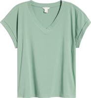 Caslon® Roll Cuff V-Neck T-Shirt