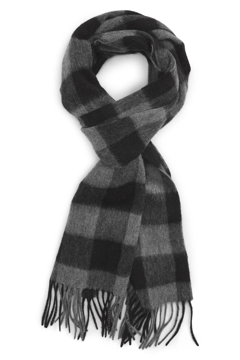Check Cashmere Scarf, Main, color, GREY EXCALIBUR - BLACK BUFFALO