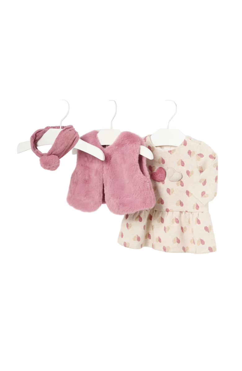 Mayoral 3 Piece Set with Faux Fur Vest, Alternate, color, Beige