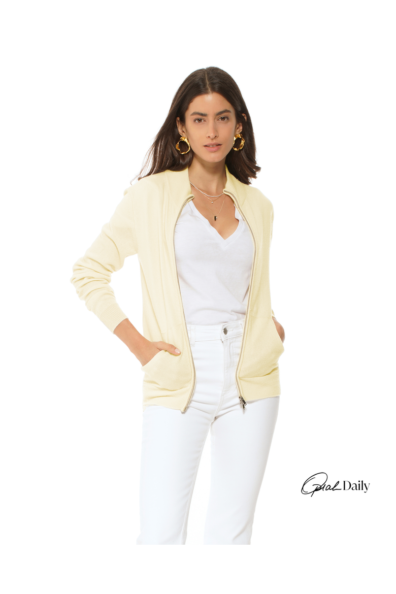 Pure Cashmere Double Slider Slider Zip Cardigan, Main, color, Butter Yellow