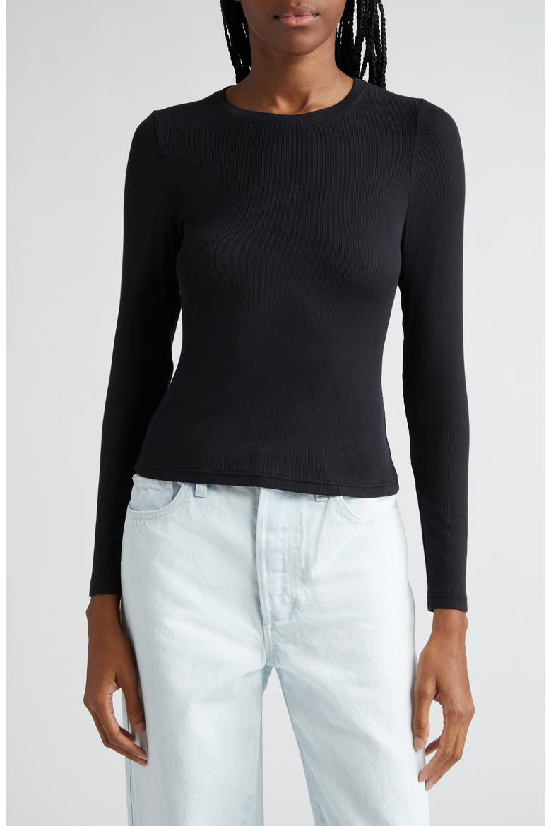 The Rib Long Sleeve Top, Main, color, BLACK