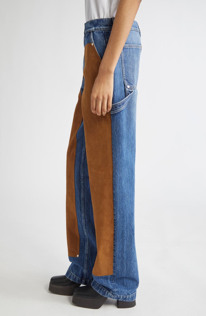 Stella McCartney Denim & Faux Suede Straight Leg Carpenter Jeans, Alternate, color, 4090 - Medium Vintage Blue