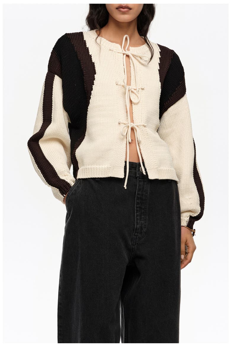 Tricolor Tie Cardigan, Main, color, IVORY