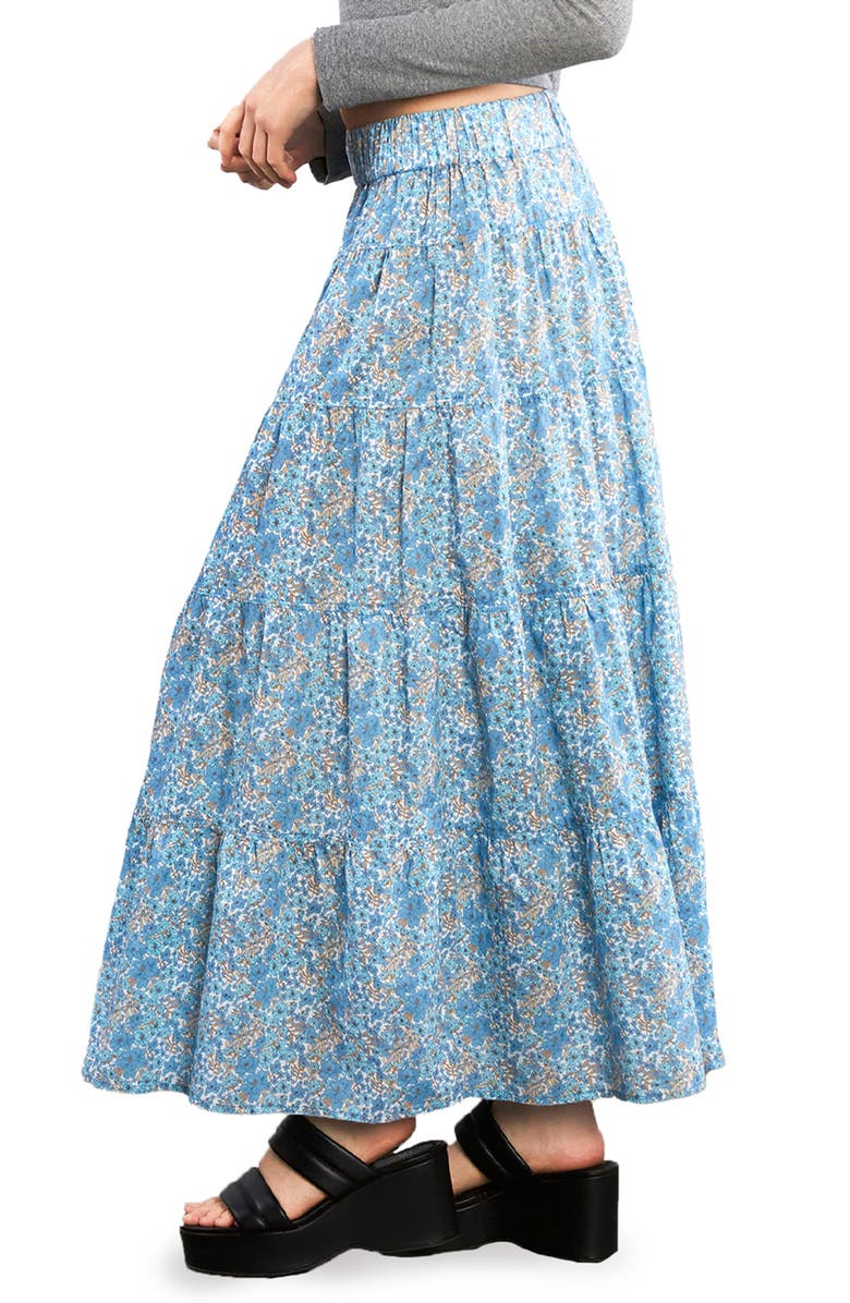 Billy T Wild Floral Tiered Cotton Blend Maxi Skirt, Alternate, color, Cool Bloom