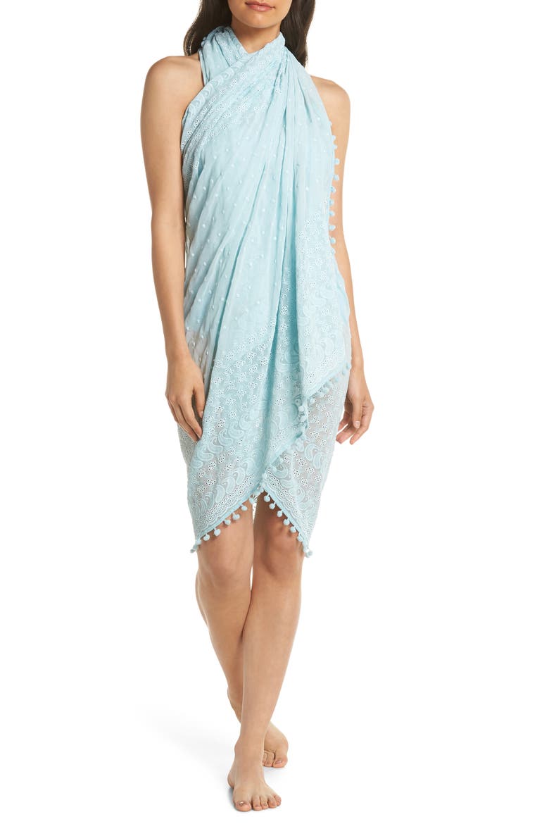Embroidered Pareo, Alternate, color, CELESTE