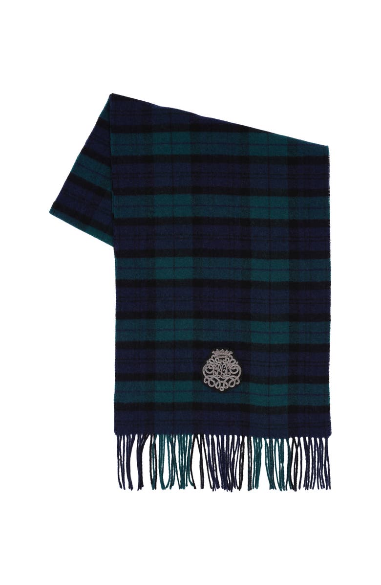 ZZDNU Lauren Ralplh Lauren Wool Plaid Scarf With Patch, Alternate, color, Blackwatch