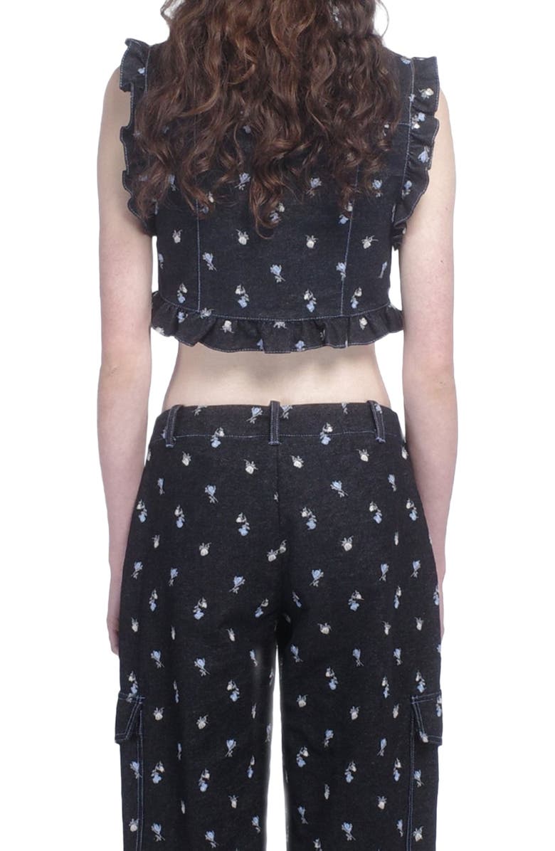Anna Sui Denim Embroidered Roses Cropped Vest, Alternate, color, Black Multi
