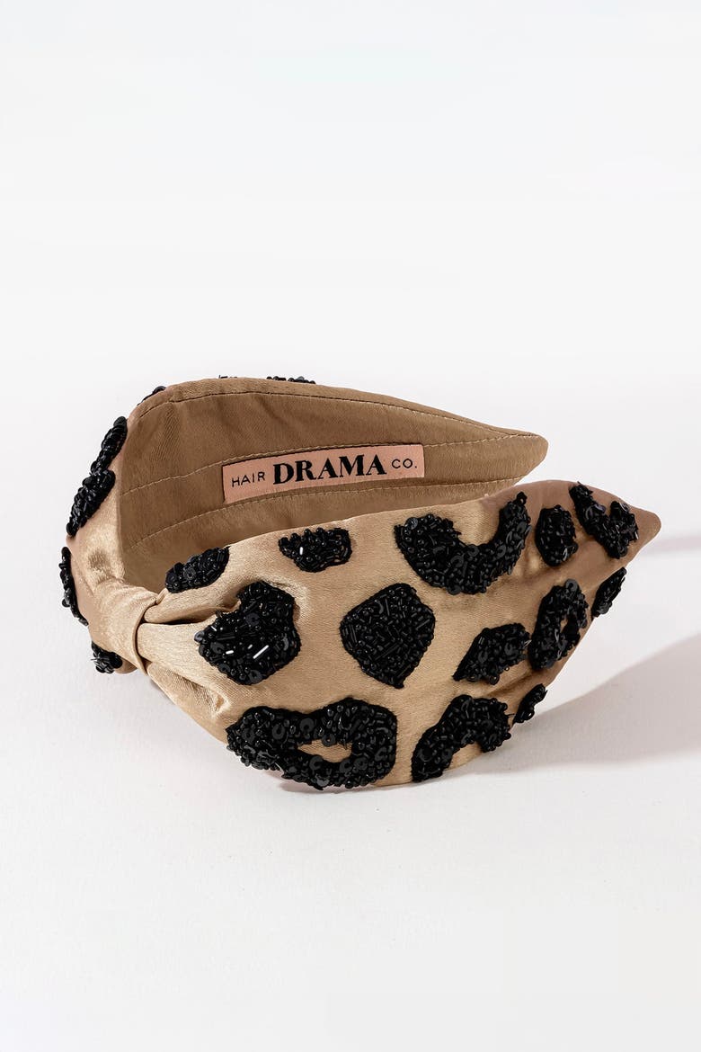Lea Noir Embellished Knotted Hair Band, Alternate, color, Beige