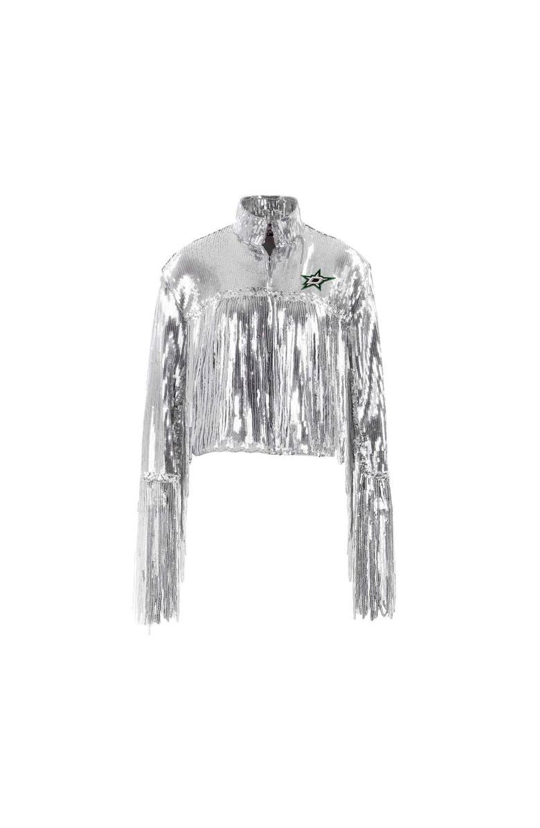 CUCE Women's Cuce  Silver Dallas Stars Cropped Sequin Fringe Blazer, Alternate, color, Silver