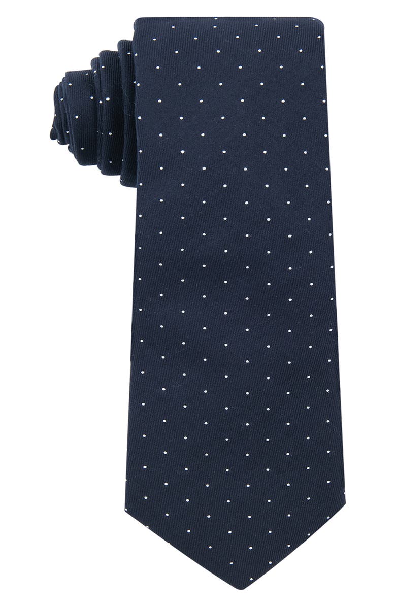 CONSTRUCT Dot Print Satin Tie, Main, color, Navy
