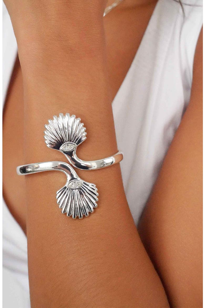 Santorini Shell Cuff Bracelet, Alternate, color, SILVER