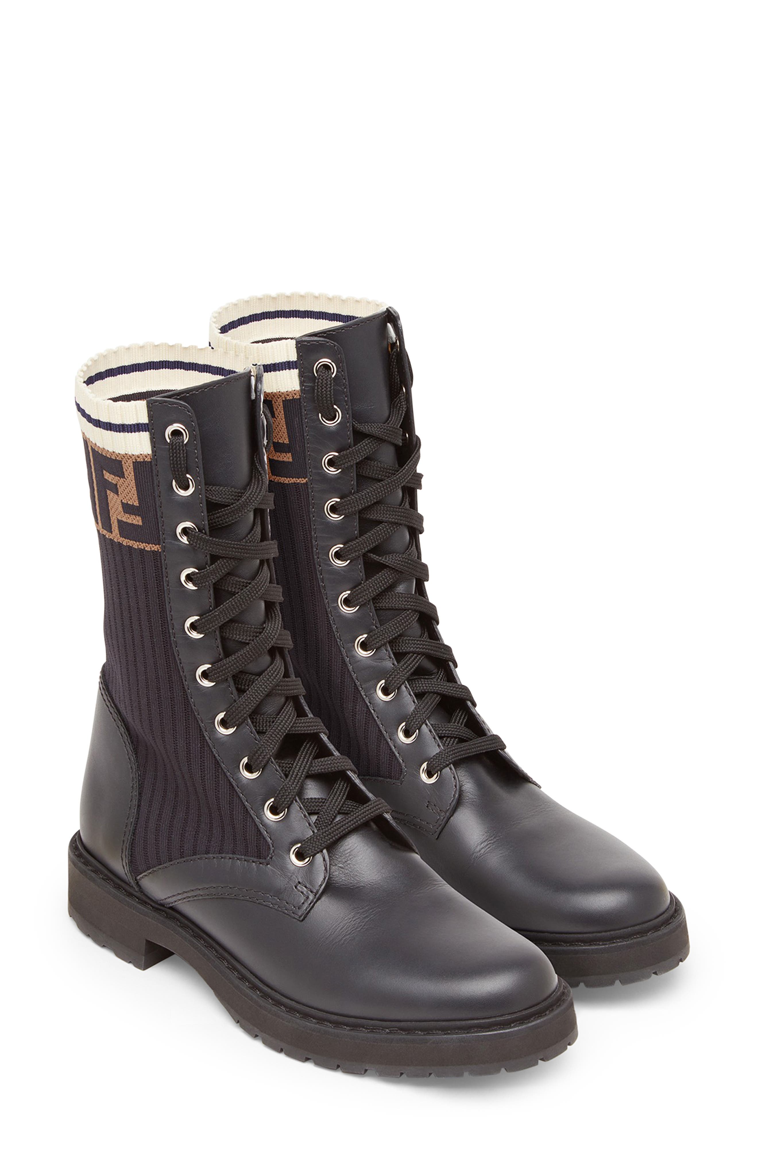 Rockoko Chelsea Sock Combat Boot, Alternate, color, F13MC NE/NE TAB NER MARINO