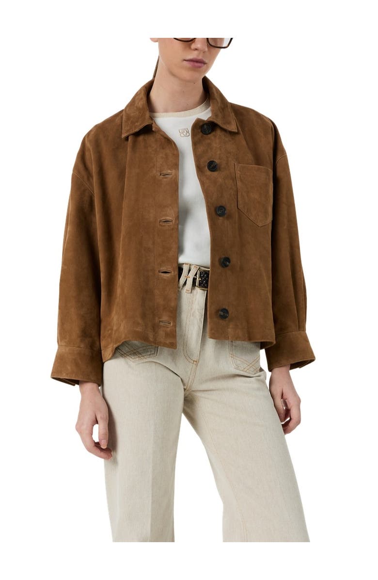 GERARD DAREL Tanael Suede Leather Jacket, Alternate, color, Straw
