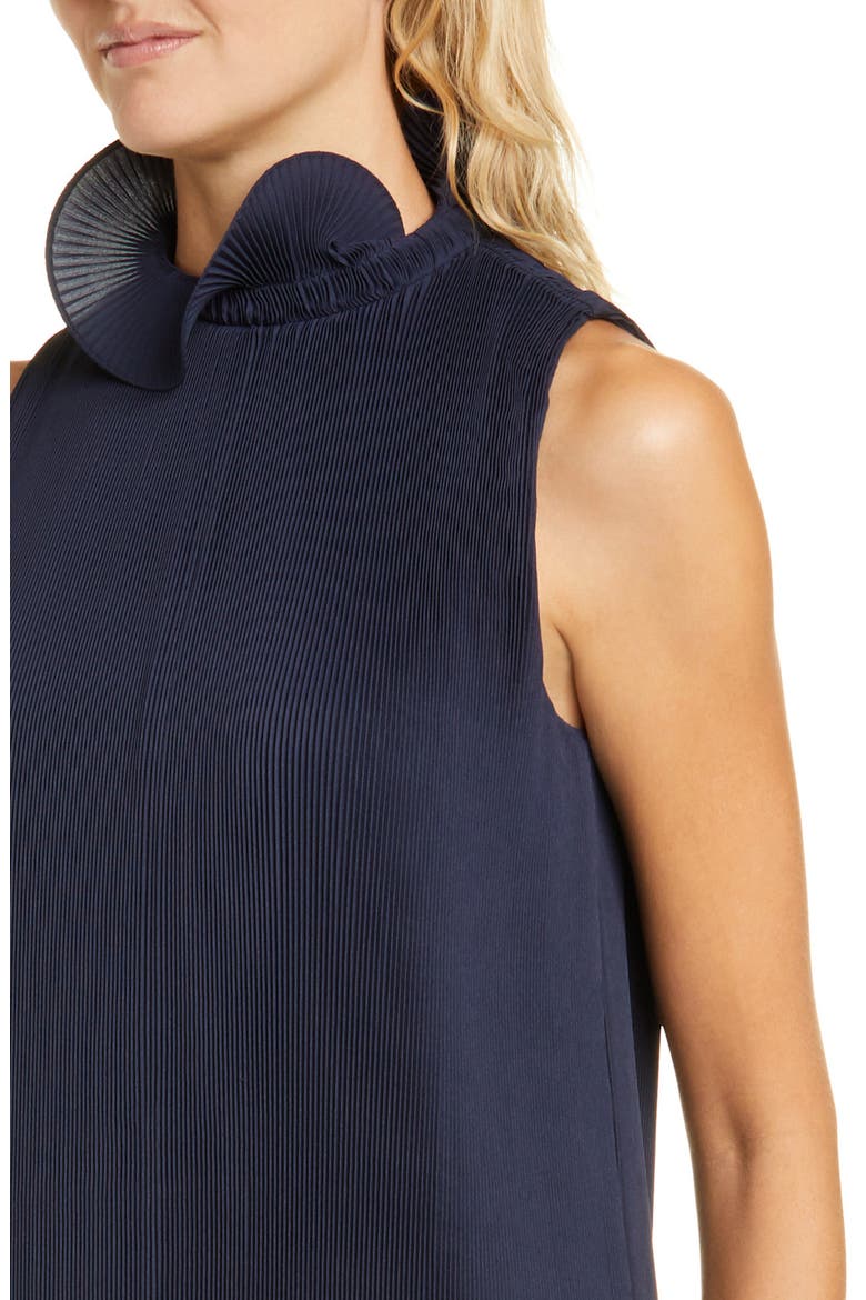 Ruffle Trim Pleated Midi Dress, Alternate, color, NAVY